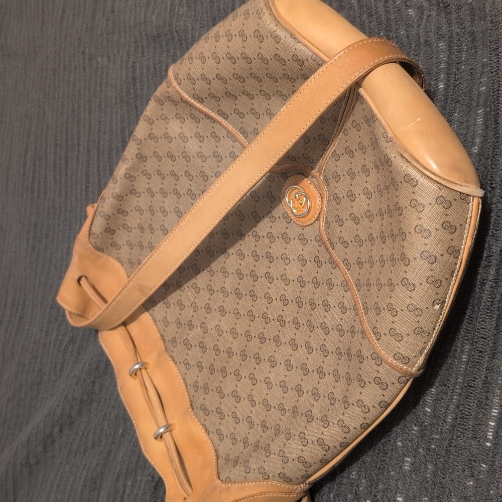 Authentic Gucci Tan Monogram Drawstring Shoulder … - image 7